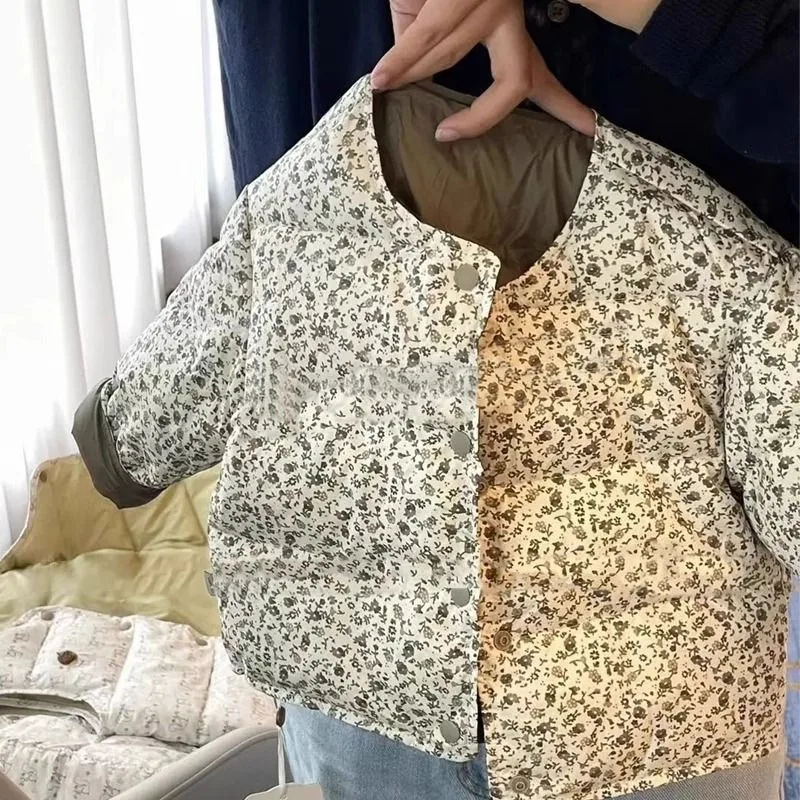 

Girls' Cotton Coat Winter Cotton Coat New Item Baby Thick Children's Warm Floral and Velvet Jacket Light and Thin