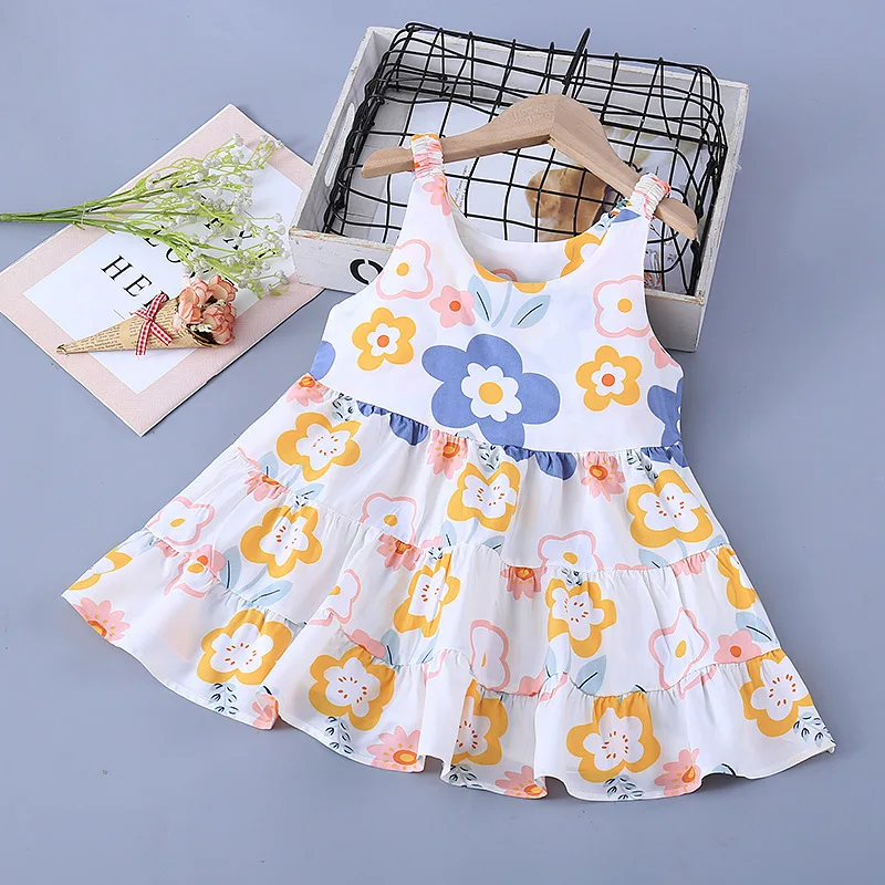 2026 Summer New Girls Cotton-Silk Dress Fashionable Floral Princess Dress Lightweight Childrens Baby Dress