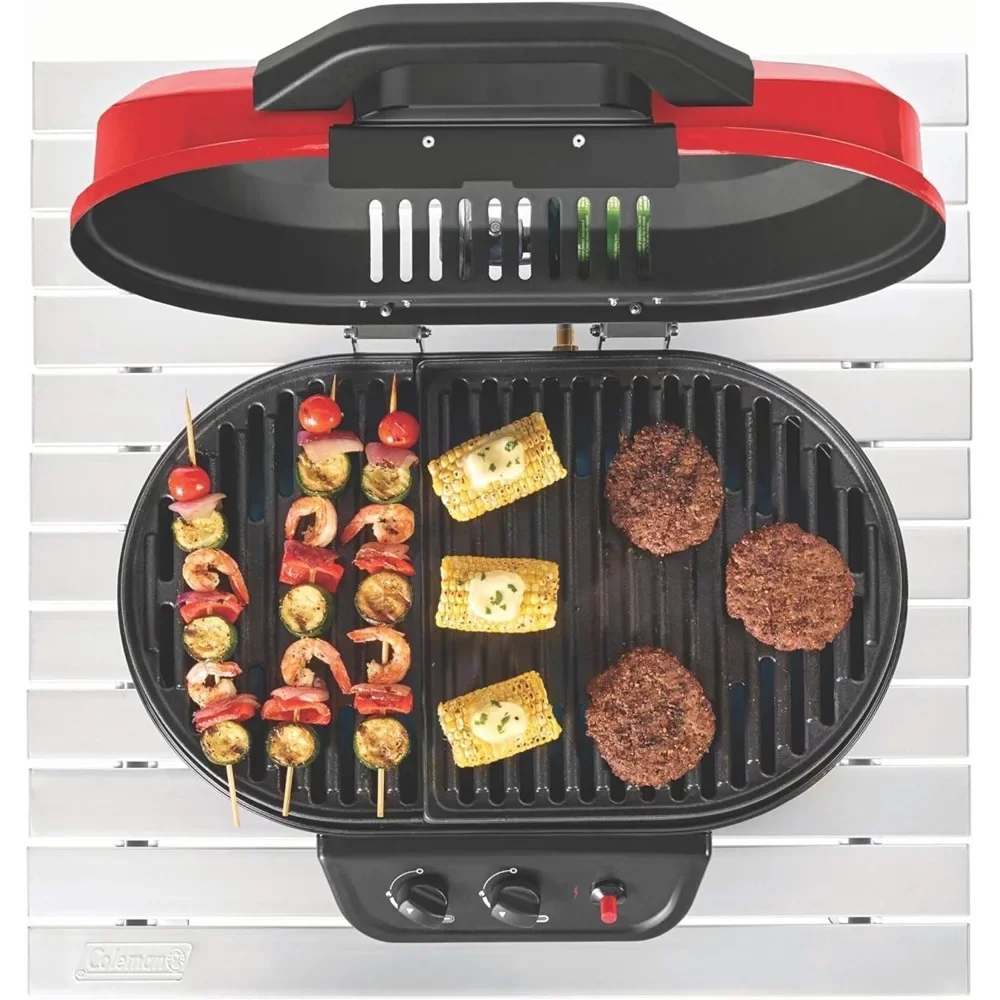 Portable Tabletop Propane Grill Gas Grill with 2 Adjustable Burners Ignition&11,000 BTUs of Power for Camping Freight free