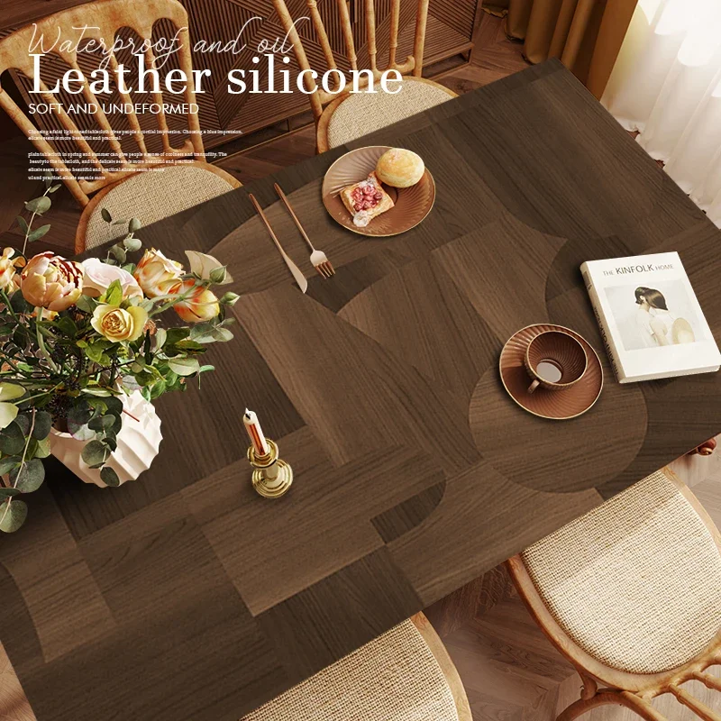 Imitation Wood Grain Dining Table Mat Oil-proof Waterproof PVC Leather Wash-free Upholstered TV Cabinet Desk Coffee Table Mats