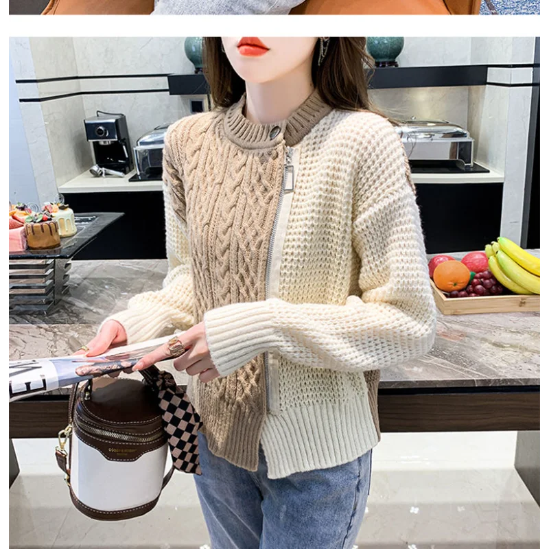Round Neck Sweater Loose Knit Cardigan Autumn Winter New Bottoming Top For Women