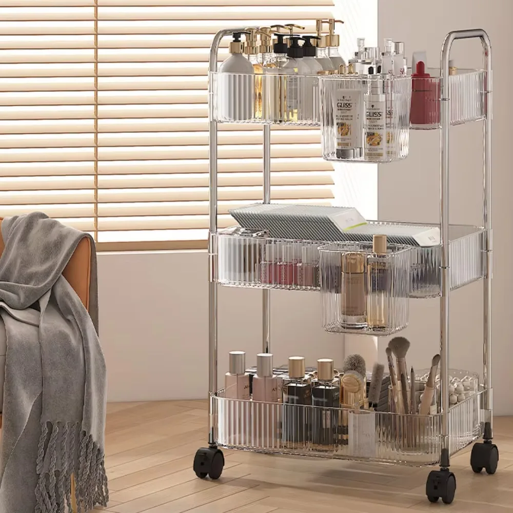 Acrylic Trolley Transparent Storage Rack Multi-Layer Snacks Storage Cart Living Room Snack Storages Shelf Bathroom Mobile Shelf