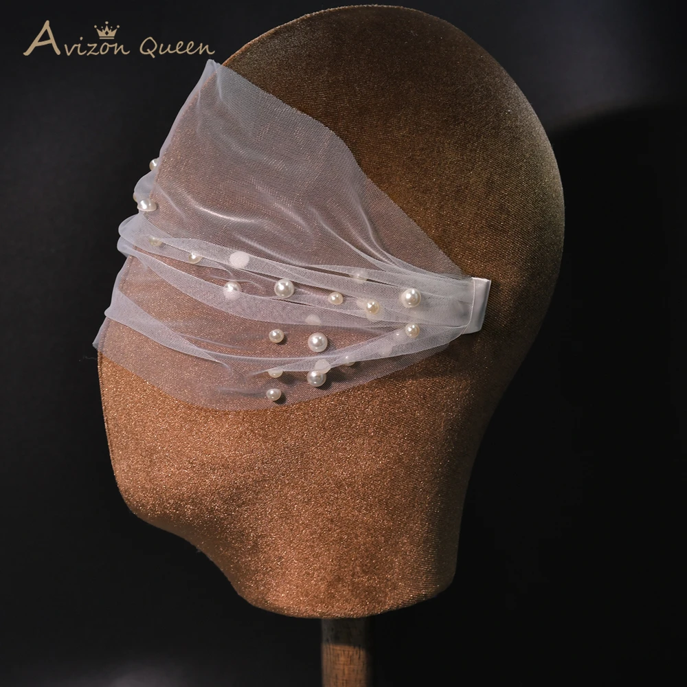 TOPQUEEN Gentle Pearl Embellished Bridal Veil Wedding Accessory Band Hair Comb White Breathable Ladies Holiday Gift MA36 image 5