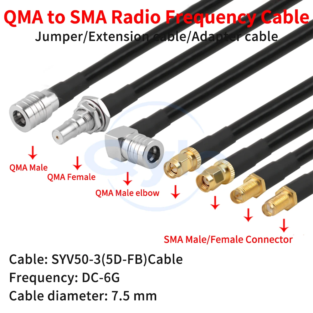QMA to SMA Adapter Cable QMA to SMA Male/Female SYV50-5 (5D-FB) Adapter Cable Coaxial Cable (1 pcs)