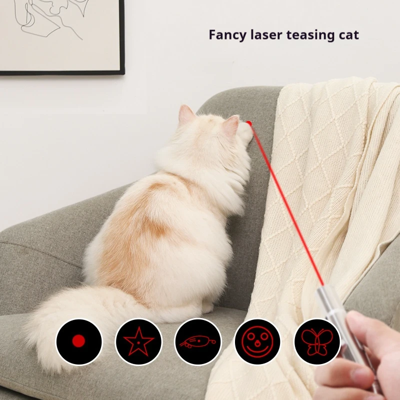 Laser Cat Teasing Stick Infrared Multi-pattern Projection Cat Teasing Pen USB Charging Pet Cat Laser Toy