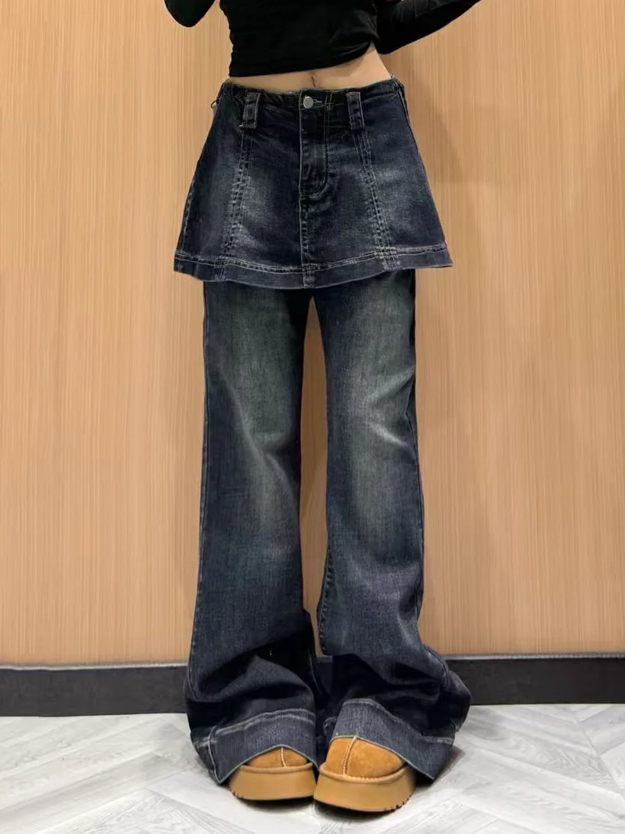 American Design Schlankheits-Mikro-ausgestellte bodenlange Jeans Damen-Jeans mit hoher Taille und geradem Bein für den Herbst