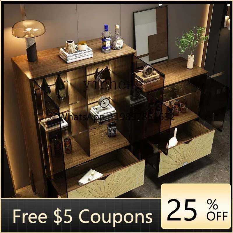 

solid wood light luxury wine cabinet black walnut glass door figure display cabinet