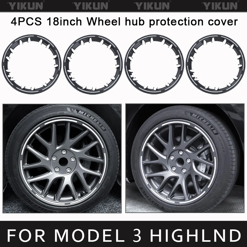 4PCS HubCap For Tesla Model 3 Highland 2024 18Inch Patch Wheel Performance Replacement Wheel Hub Protection Cover Full Rim Cover