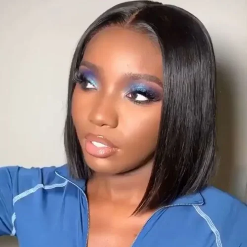 Imagen 2 del producto Pelucas brasileñas de encaje recto Bob Rebecca pelucas de cabello humano de parte corta de encaje 180% de densidad pelucas de cabello oscuro negro Remy natural barato