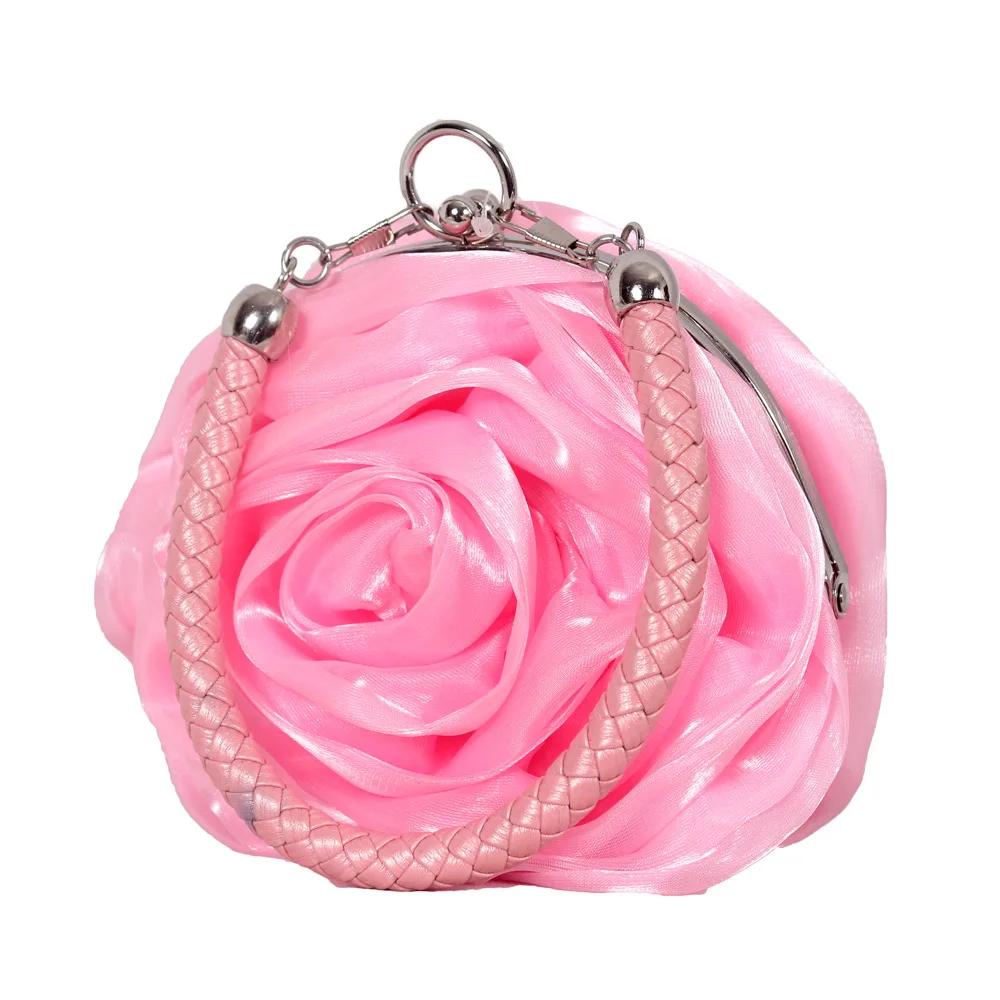 Bridal Rose Flower Evening Clutch Purse Women Bag Small Handbag Lady Silk Wedding Decorate Totes Party Bridesmaid Gift Purses