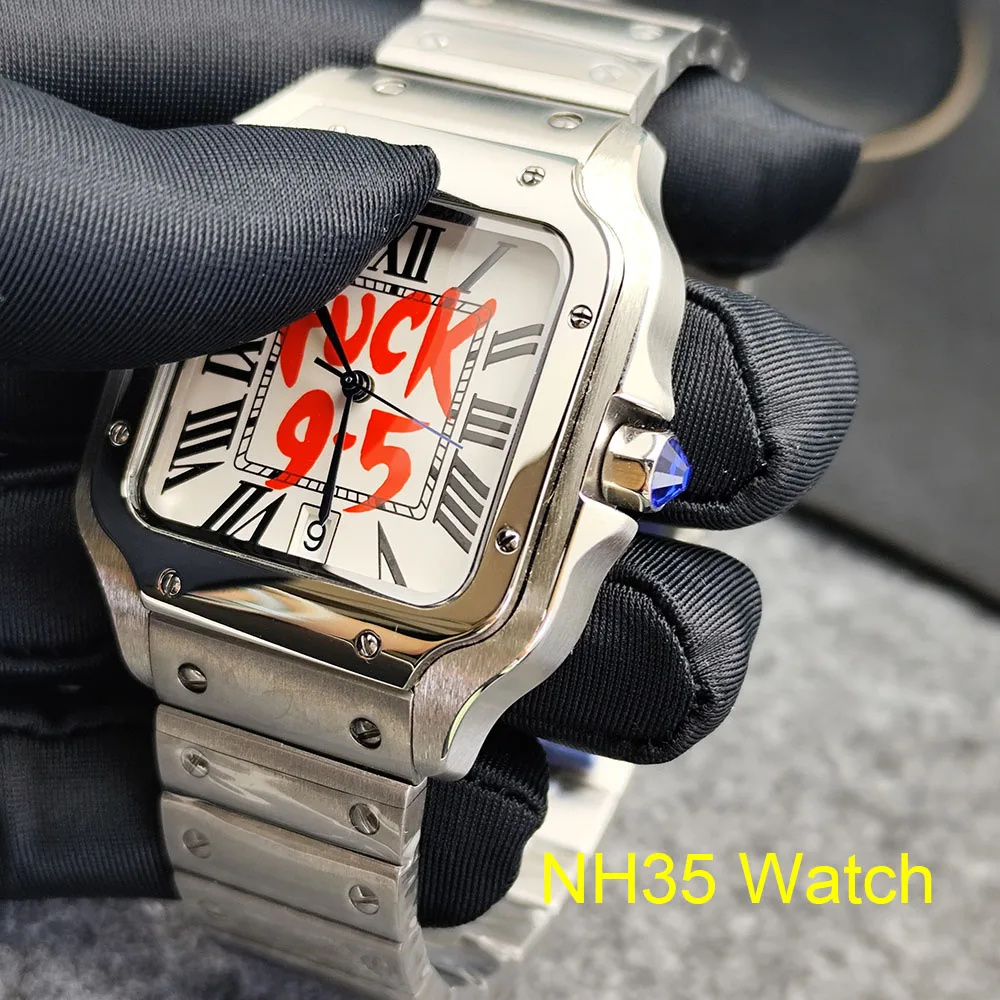 

Hot NH35 Watch Square Case Customized Logo Men's Stainless Steel Automatic Mechanical Watch, Suitable for NH35 Movement Watches