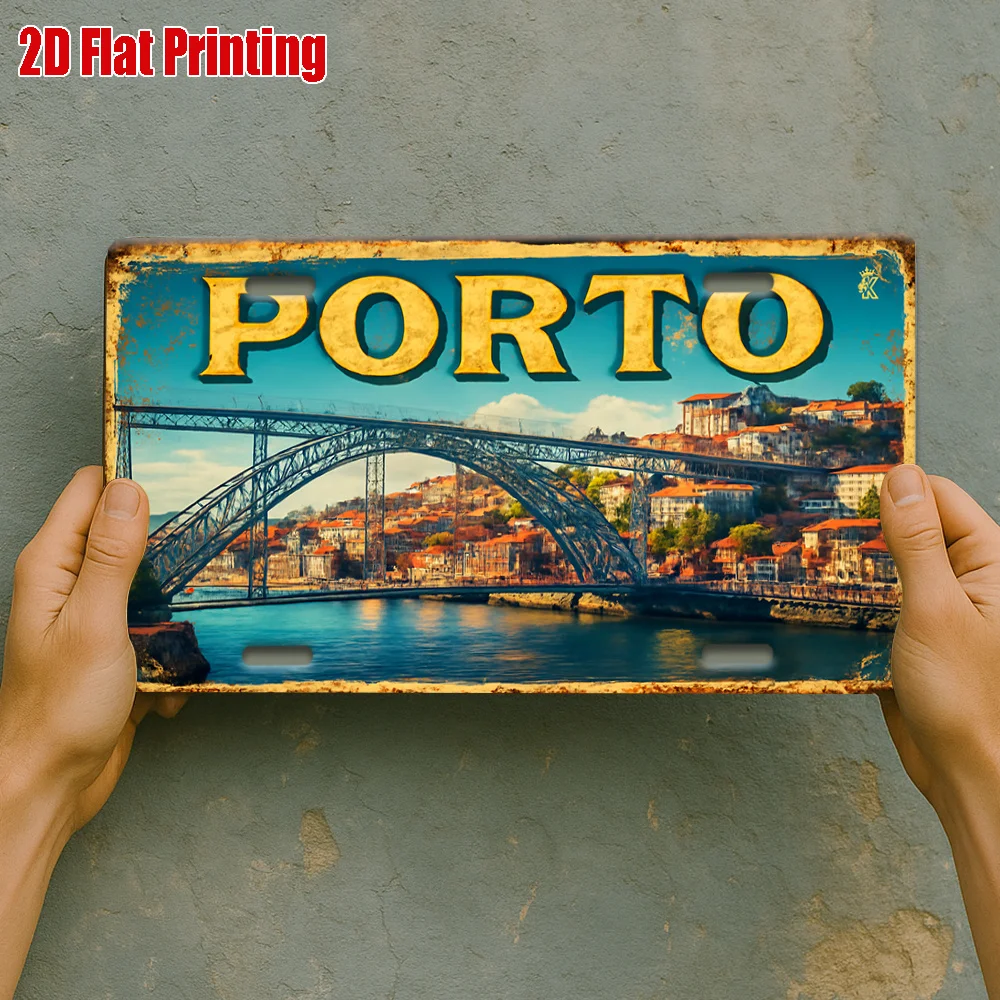 2D Flat,1pc, Metal Plaque Charm of The Douro River,Vintage Aluminum Sign Suitable for Wine Bars, European Bistros