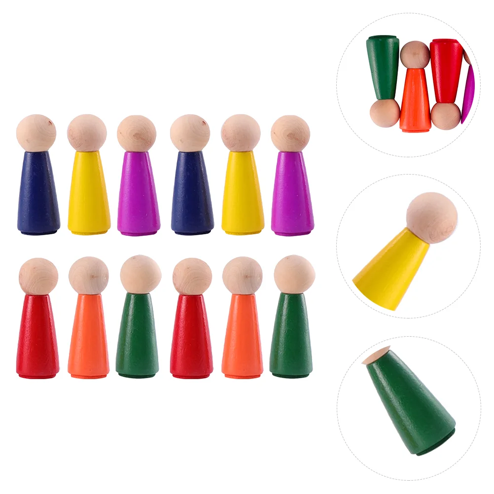 

12 Pcs Graffiti Puppet Unfinished Wood Craft Painting Manual Dolls Wooden Toy Puppets DIY Drawing