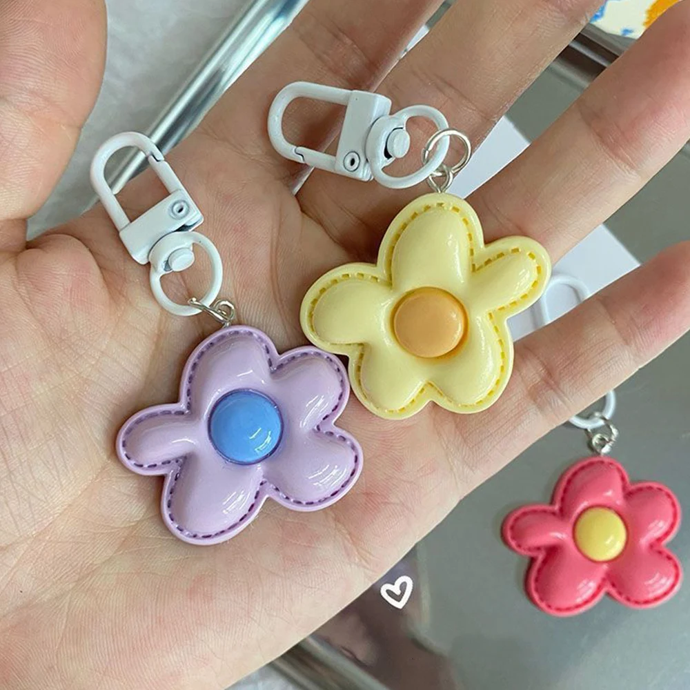 Candy Color Flower Keychain Bag Earphone Case Pendant DIY Accessories Car Key Ring Cute Flowers Key Chains Decor Jewelry