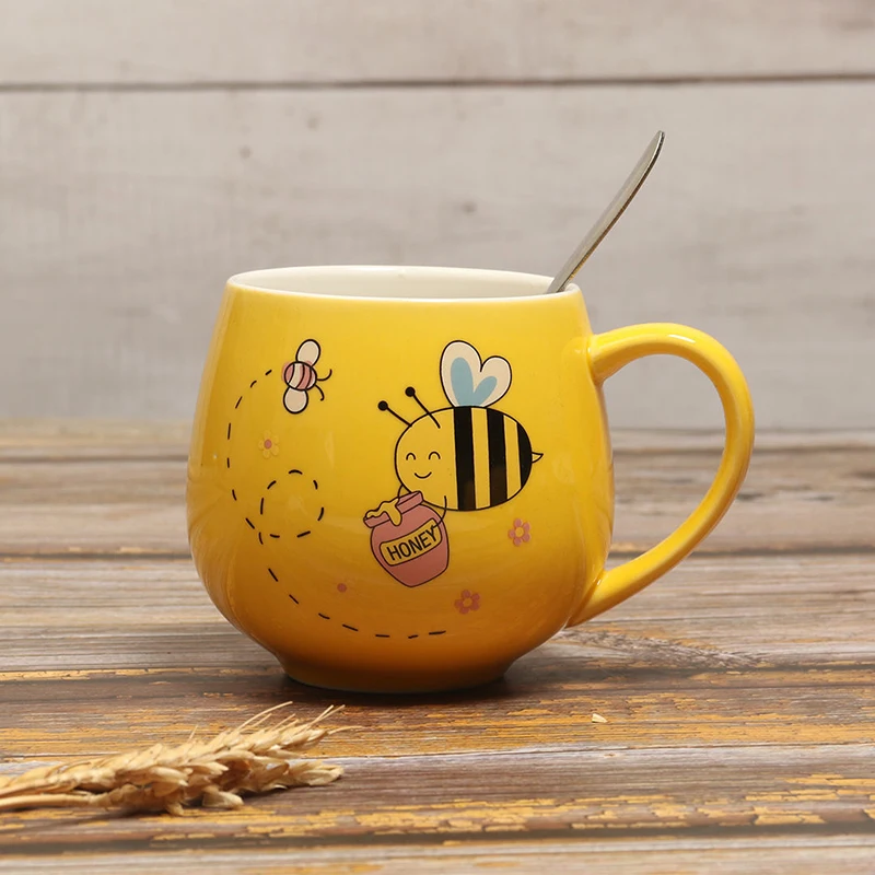 Yellow Bee Pattern Mug, Ceramic Coffee Mug, Drinkware, Ceramics and Pottery Beer Cup, Cups and Mugs, Tea Cups