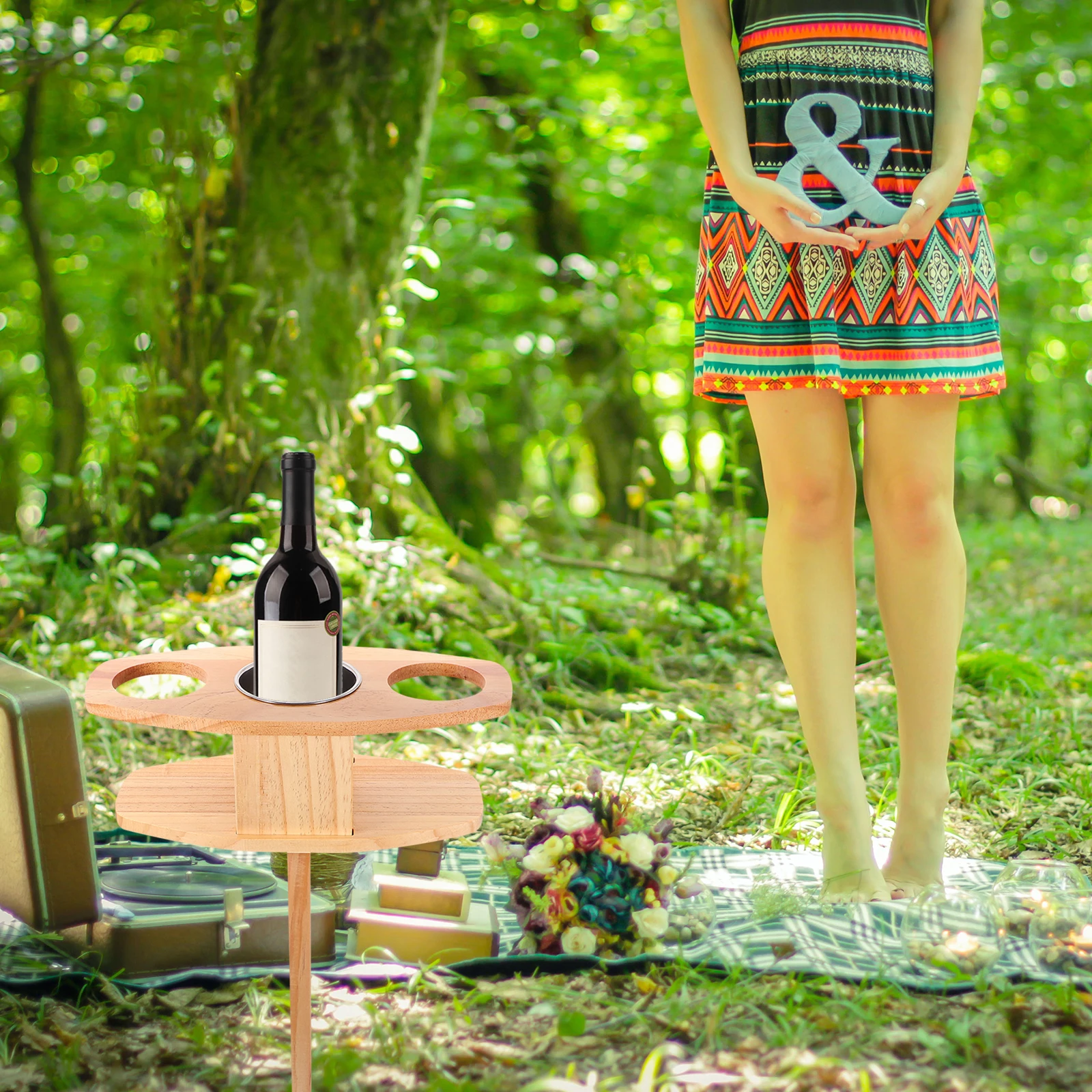 

Portable Glass Table Foldable Lightweight Outdoor Beach Picnic Wood Patio Tables for Red Enjoy Travel Accessory