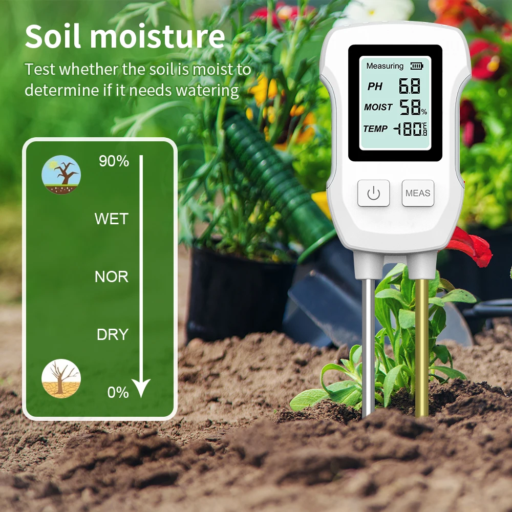 3 in 1 Soil PH Temperature Humidity Tester Meter Potted Plant Measuring Instrument  with Backlight Greenhouse Gardening Tools