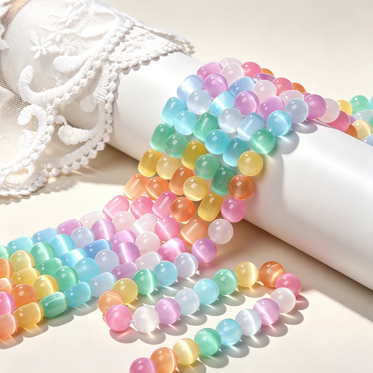 Natural Stone Multicolor Gypsum Bead Round Barrel Loose Spacer Macaron Bead for Jewelry Making Bracelet Necklace DIY Supplies