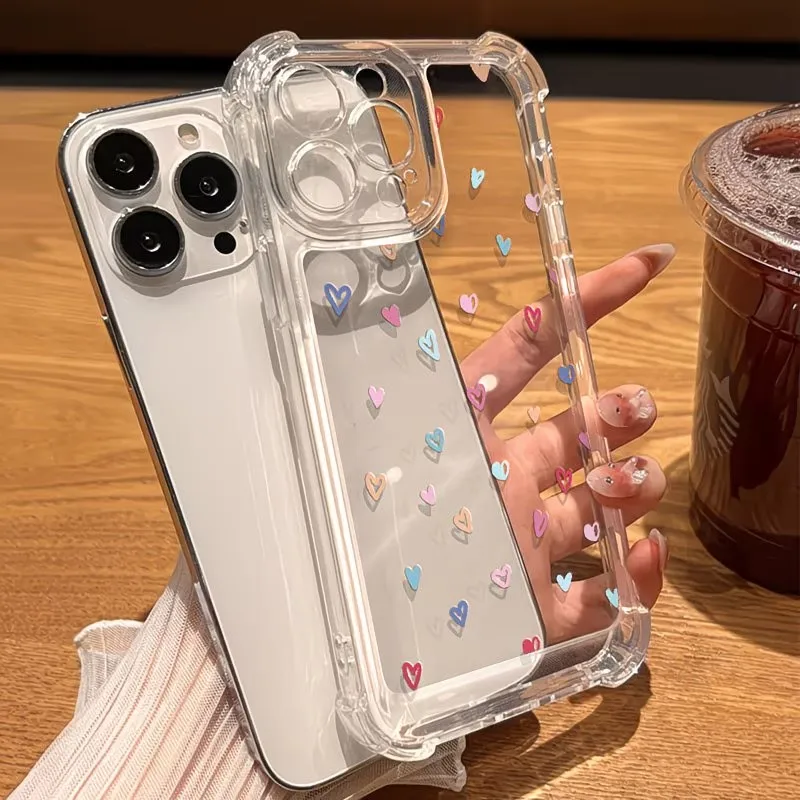 Transparent Corner Bumper Colorful Hearts Phone Case For iPhone 17 16 15 14 13 12 11 Pro XS Max X XR Plus Anti Drop Back Cover view 2