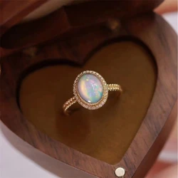 Korean Natural Opal Crystal Ring for Women High Quality Stainless Steel Bridal Wedding Engagement Ring Girl Jewelry Accessories