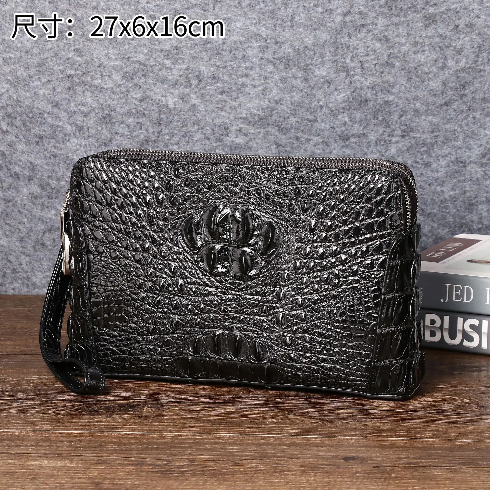 New Crocodile Bone Pattern Mens Double Zipper Handbag Business Clip Bag Large Capacity Password Lock Wallet Men's Handbag Wallet