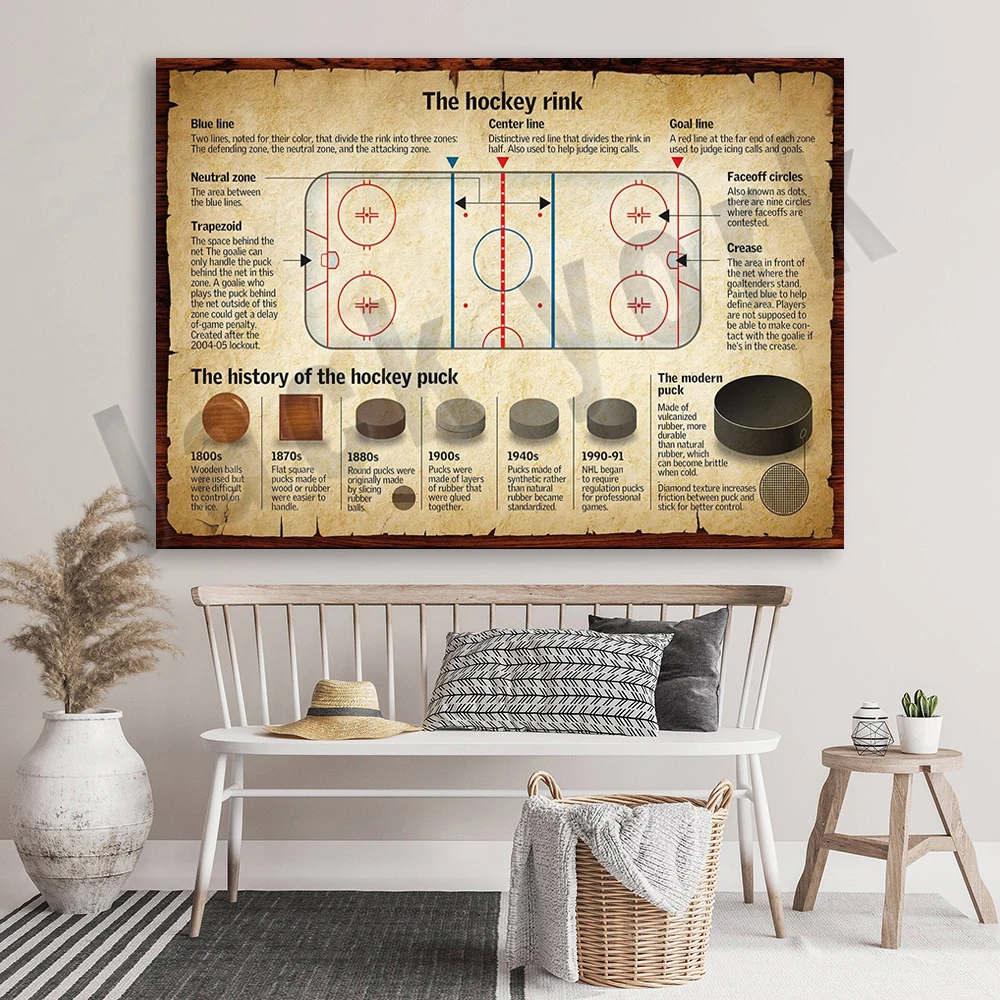 Hockey Rink Level Poster, Hockey Player Gift Canvas Print Wall Decor