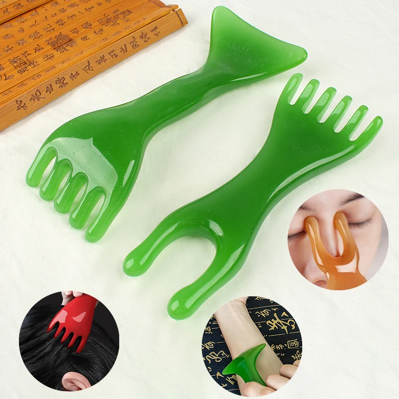 Dual Head Resin Comb para couro cabeludo, cabeça massageador, Meridian Scraping, escova de cabelo, acupuntura, Spa Gua Sha, Hair Care Tool