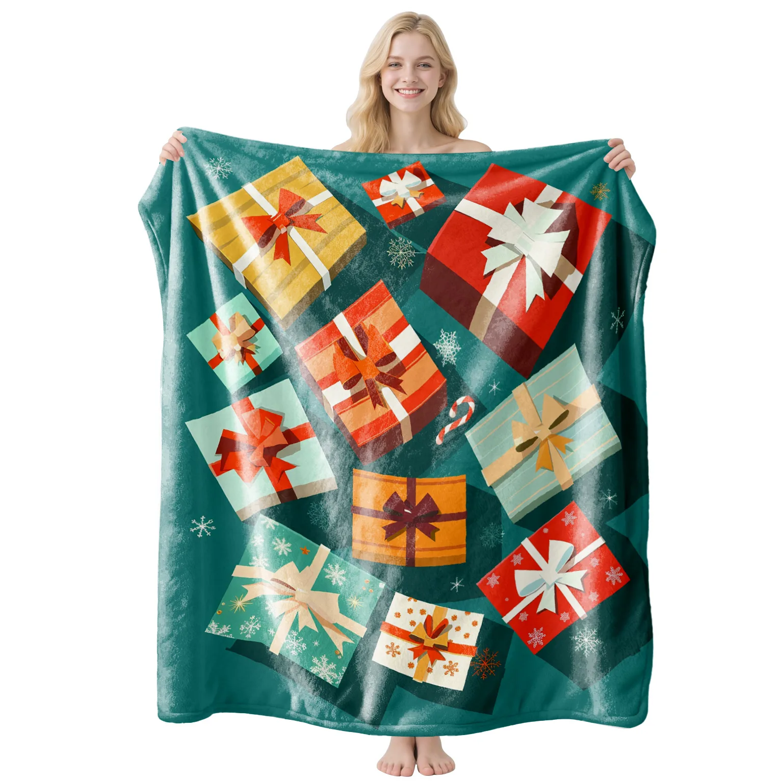 

Christmas Plaid Blanket - Throw Blanket - Snowflake Motif, 100% Softness for Couch & Bedroom