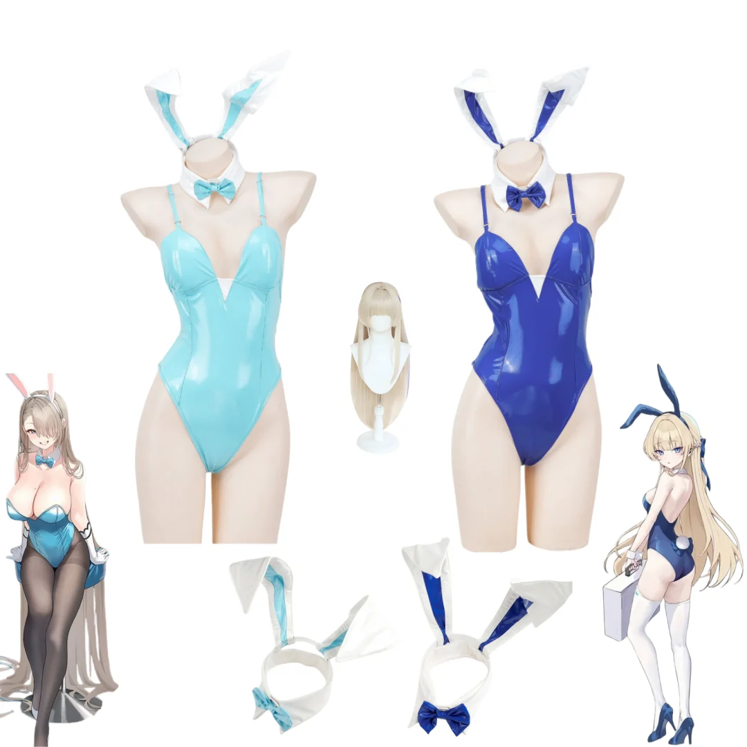 Blue Archive Bunny Girl Cosplay Costume, Asuma Toki Anime Jumpsuit with Ears and Wig, Sexy Outfit for Halloween, Carnival & Cosp