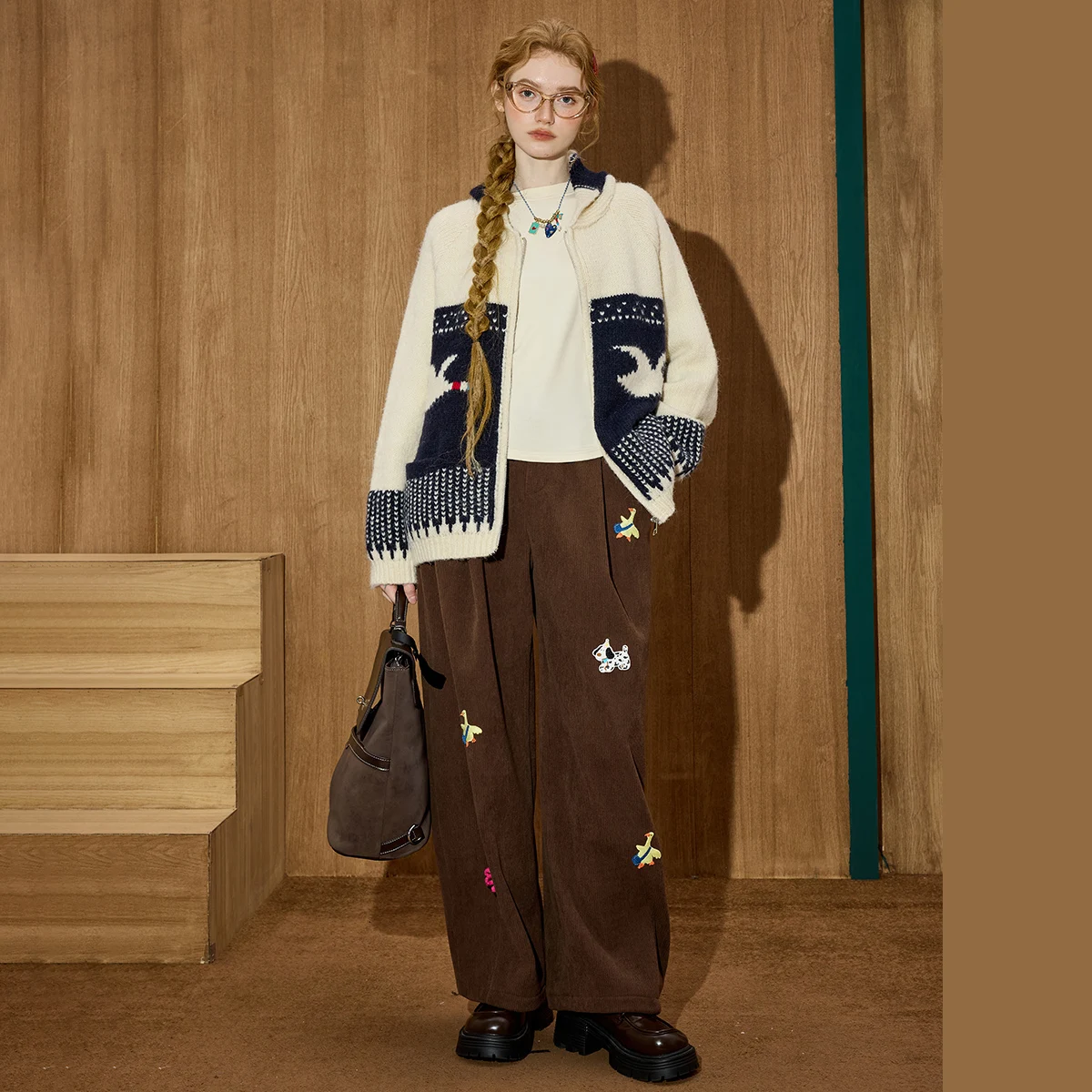 Cárdigan de Jacquard Preppy para mujer, chaqueta de punto Vintage, jersey de felpa suave, abrigo de estilo académico, ropa de descanso relajada, invierno 2025