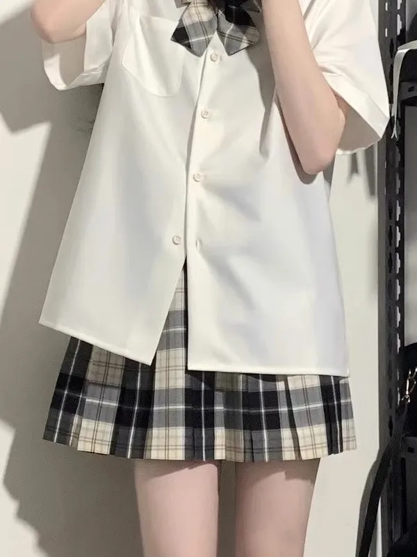 

Loose Fit Basic Style Short Sleeve Long Sleeve Shirt JK Uniform Inner Wear White Top Versatile Japanese Style Commute Wind Shirt