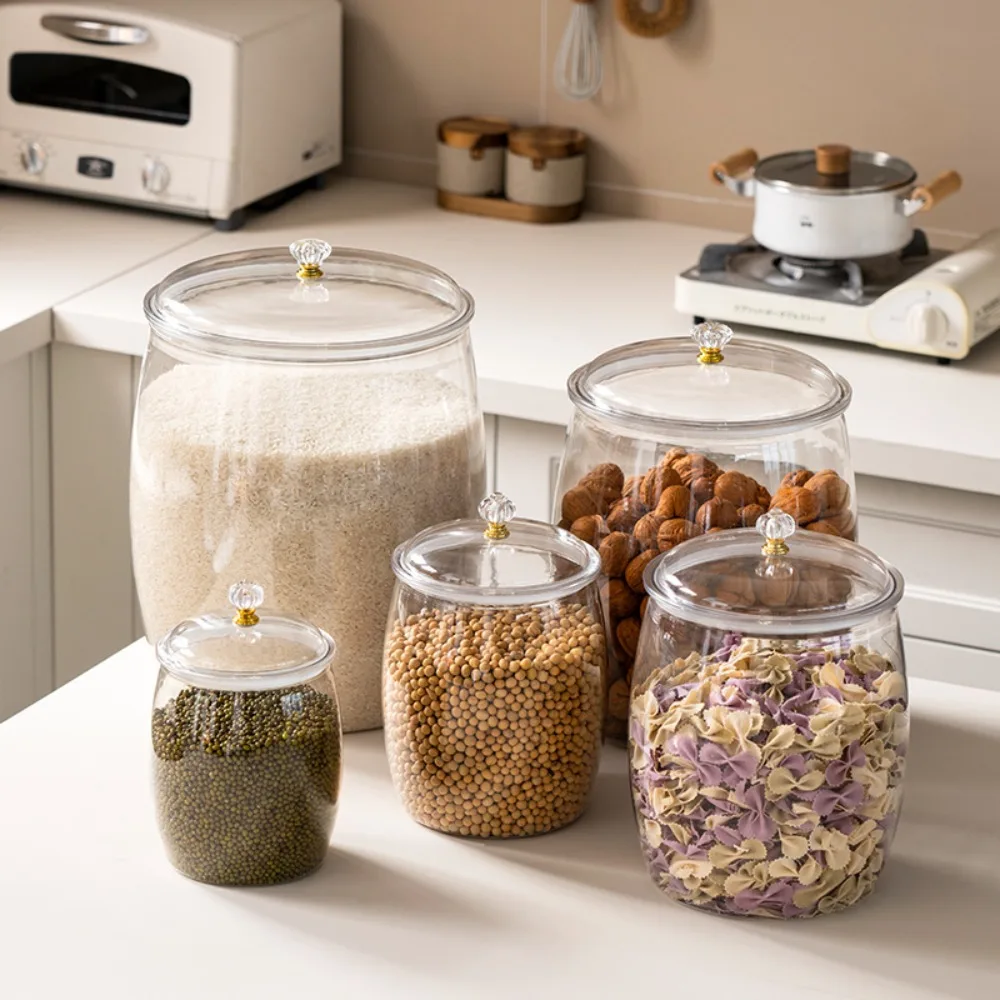 

Transparent Cereals Storage Jar with Lid Large Capacity Food Storage Canister Sealed Wide Mouth Grains Storage Box Nuts