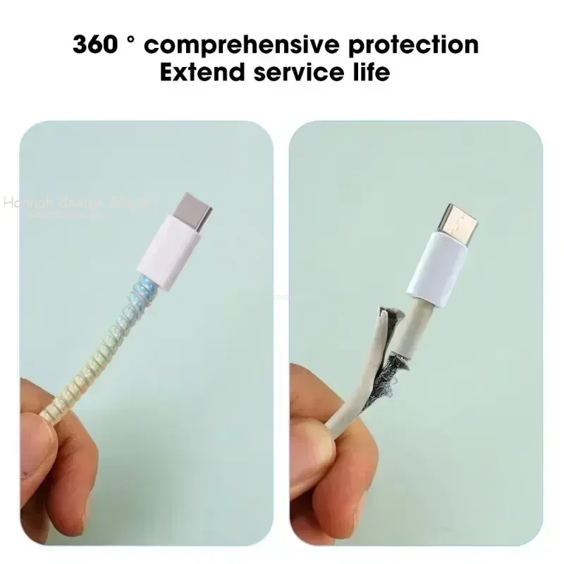 1Roll 1.6m Laser Color USB Charging Data Cable Protector Anti-break Spring Protection Rope Wire Cord Rope Earphone Bobbin Winder view 4