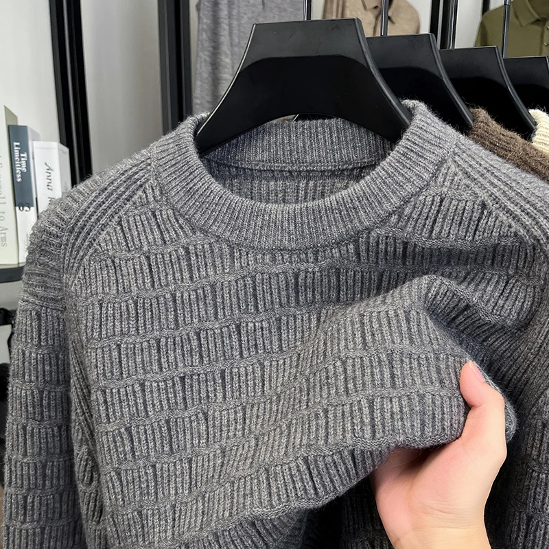Men's Bestseller Autumn Winter Sweater Pullover Simple Thick Warm Knitted Shirt Loose Round Collar Base Layer Shirt Men Clothing