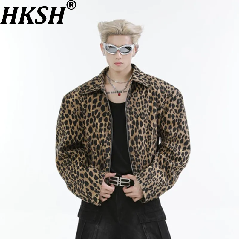 

HKSH джинсовая куртка с леопардовым принтом, мужская панк, женская осенне-зимняя новая короткая стеганая куртка с отложным воротником, свободные стеганые пальто HK8496