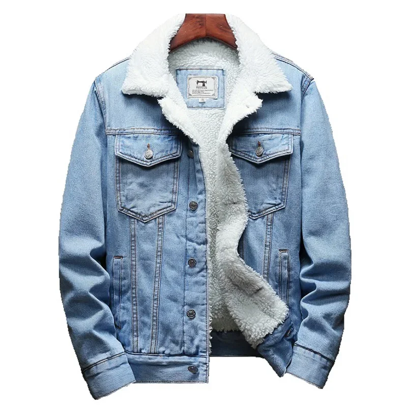 

2023 Autumn/Winter Denim Jacket Fashion Warm British Style Men with Cashmere and Thick Casual Trend Lambskin Denim Jacket S-6XL