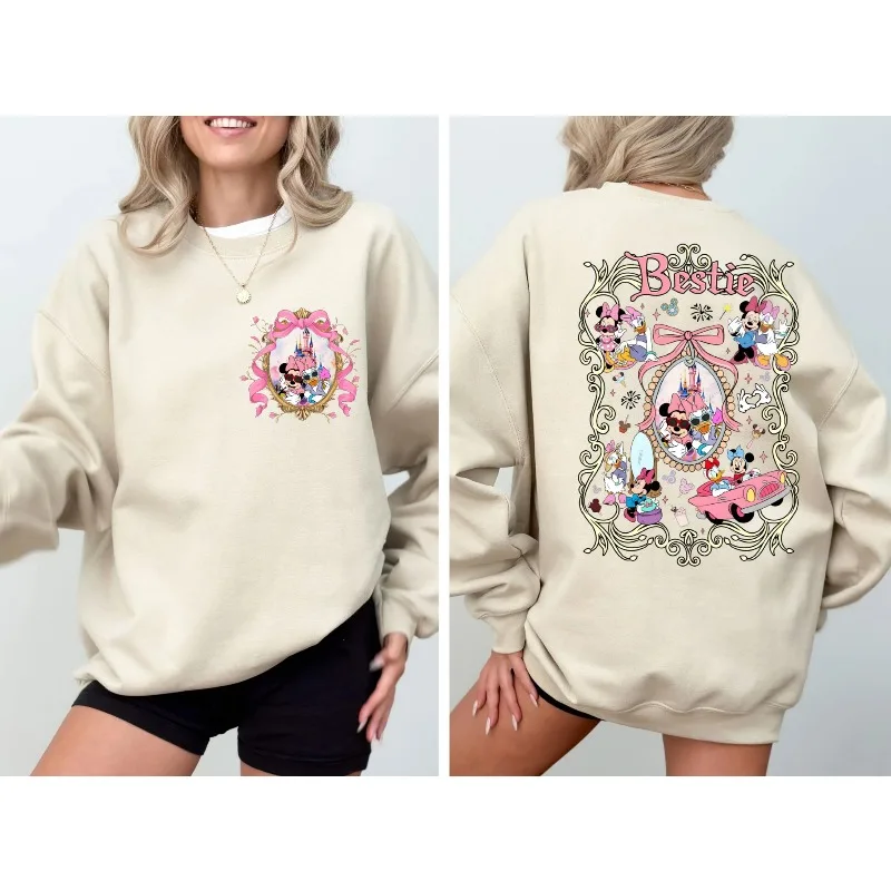 Coquette Bows Minnie and Daisy Sweatshirt, Disney Bestie Sweatshirt, WDW Magic Kingdom Sweatshirt, Disneyland Girls Sweatshirt