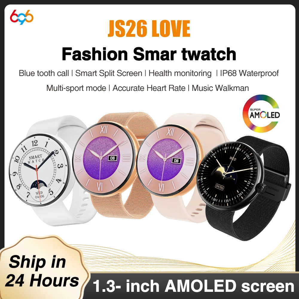 

New 1.3" AMOLED Screen Women Men Blue Tooth Call Smart Watch IP68 Waterproof Heart Rate Music Bracelet Sports Lady Smartwatch