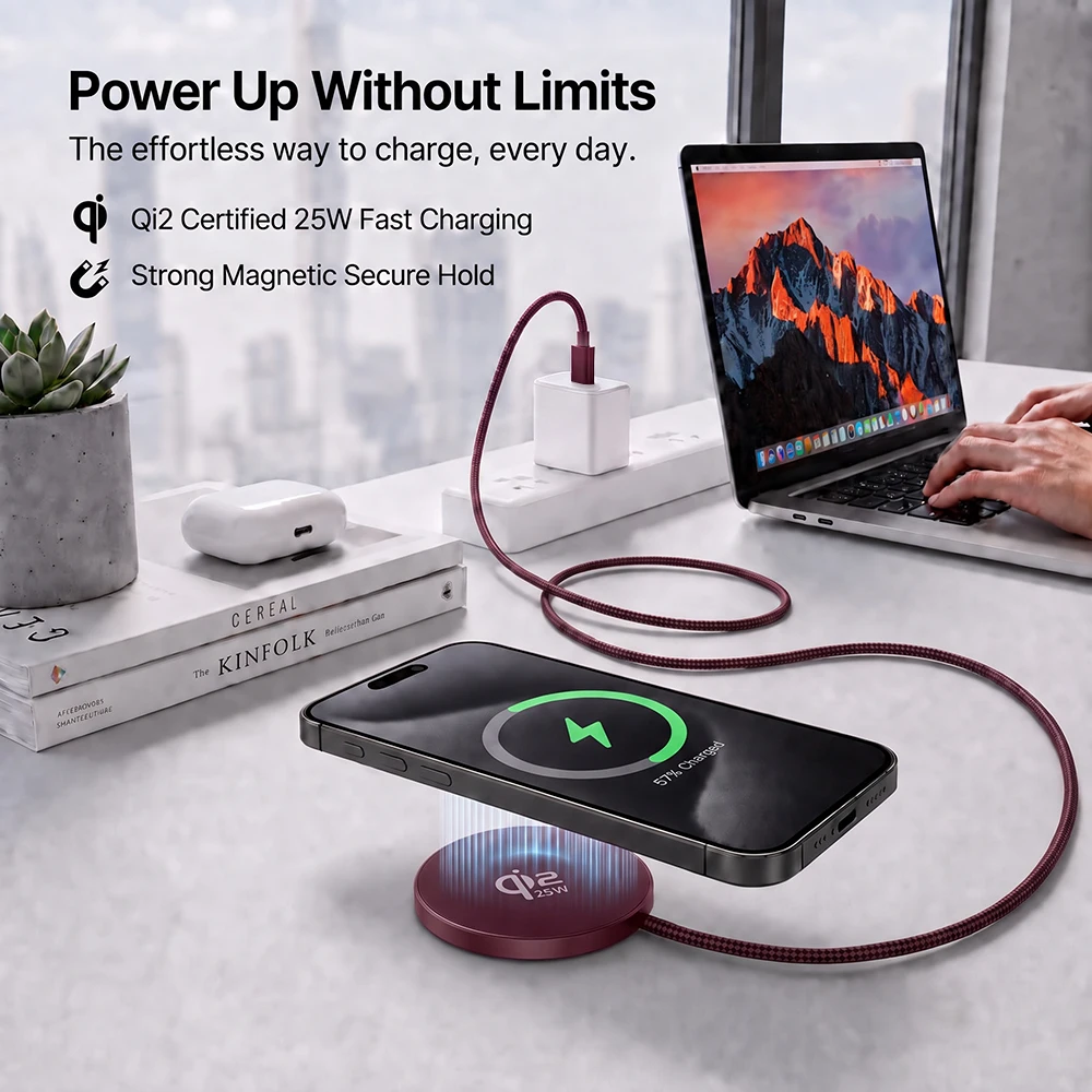 Qi2.2 25W Magnetisches Kabelloses Ladegerät für MagSafe-Ladestation für iPhone 18 17 16 15 14 13 12 AirPods Typ-C Tragbares Ladegerät – Detail 6