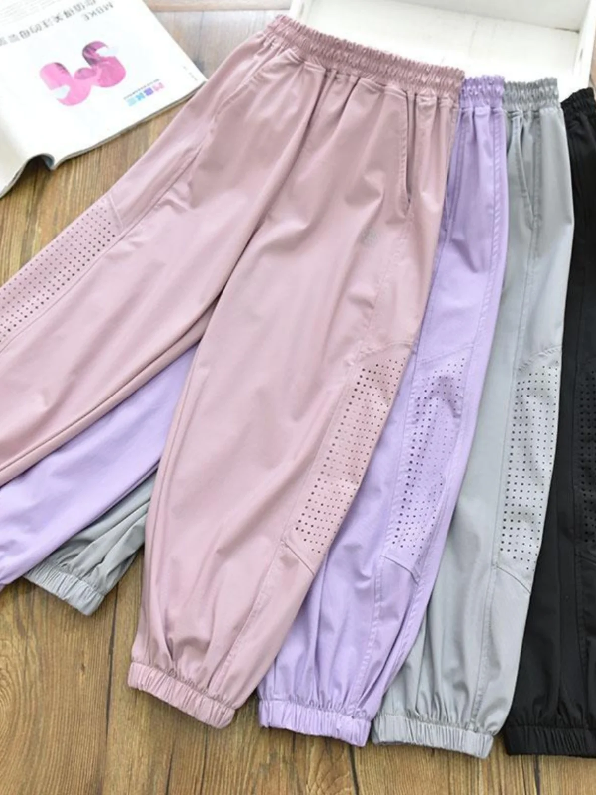 

Охлаждающие спортивные брюки из ледяного шелка для мальчиков и девочек: дышащие, свободного кроя, эластичные, с эффектом ледяного прикосновения, защита от комаров, летние