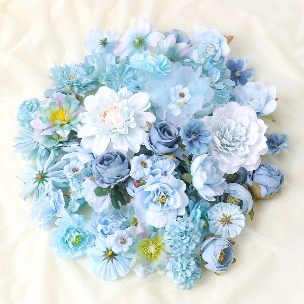 Blaue künstliche Rose Blumen kopf Seide gefälschte Blumen Haupt zimmer Dekor Garten Hochzeit Dekoration Party Garten DIY Geschenke Zubehör