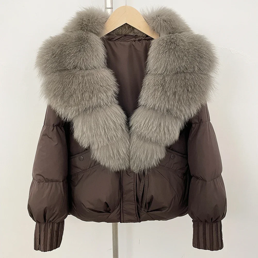 

2025 Куртка из натурального натурального меха, короткая куртка-пуховик, женская осенне-зимняя теплая белая куртка на утином пуху, женская новая одежда, пальто из лисьего меха
