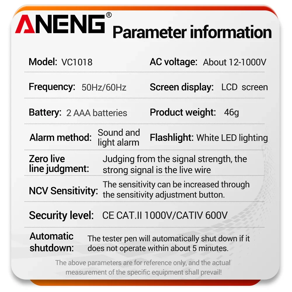 ANENG VC1018 eléctrico voltimetro digital dc panel 1000V tester electricista tester detector de voltaje comprobador de corriente electricidad fuente alimentacion regulable busca polos electrico comprobador boligrafos