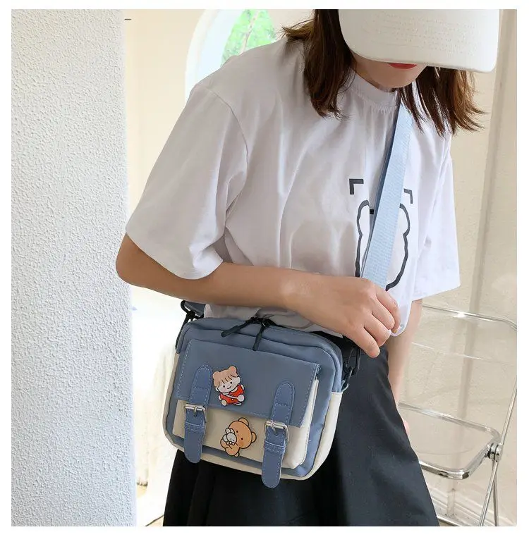 2023 New Crossbody Female Cute Girl Canvas Student Korean Version One-shoulder Small Square Bag Multifunctional All-match Cross