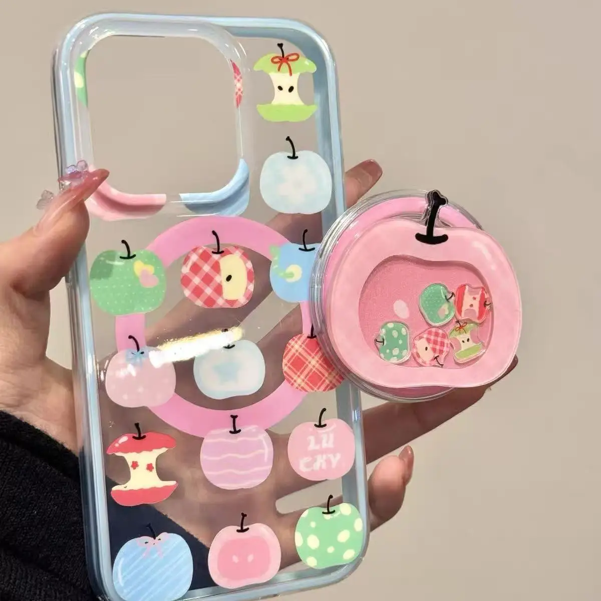 Apple Shake Cartoon For Magsafe Phone Magnetic Griptok Stand For iPhone Funny Foldable Wireless Charging Case Holder