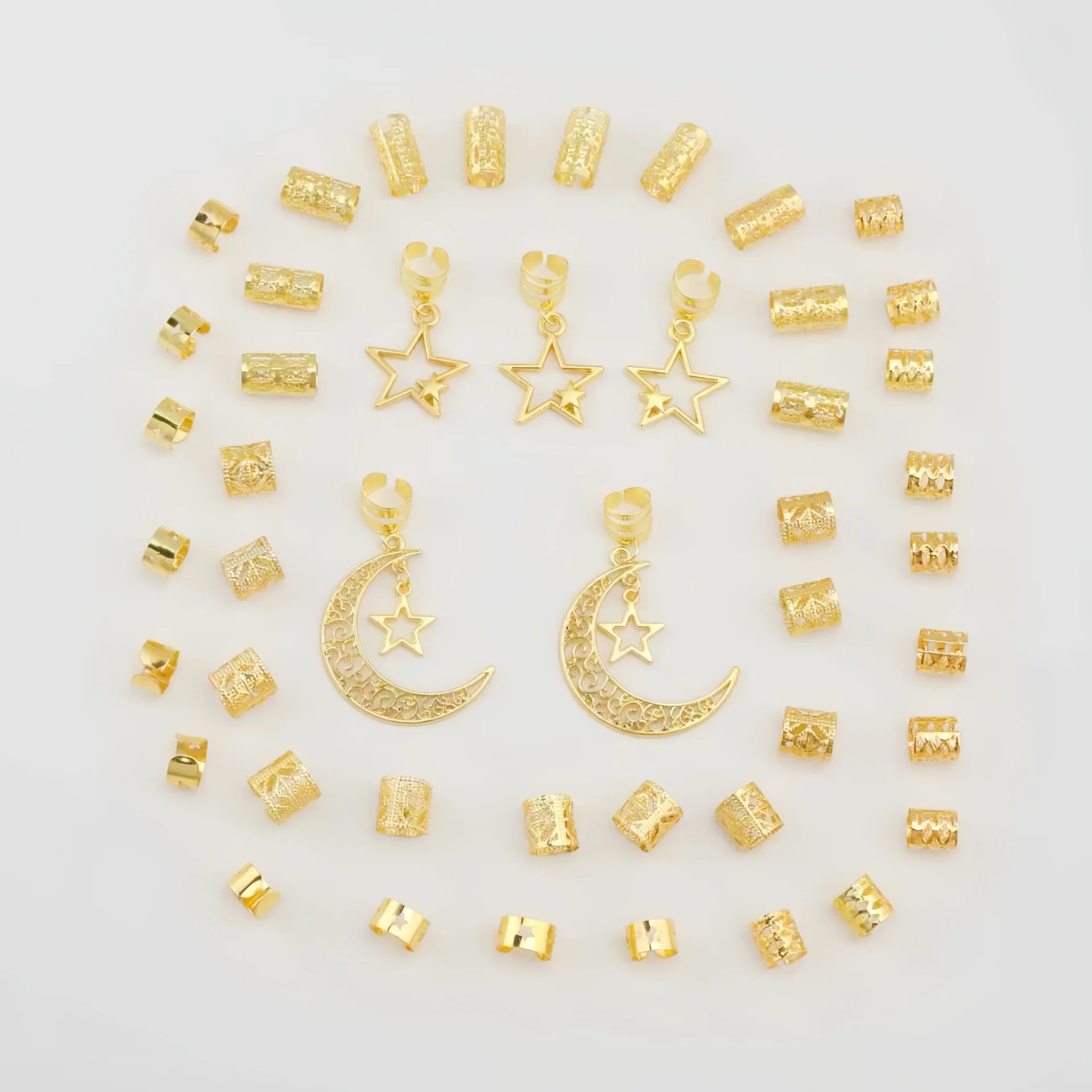 

African Dreadlock Hair Accessories Set Moon Star Pendant Braid Rings Alloy Hair Clips for Synthetic Hair Extensions
