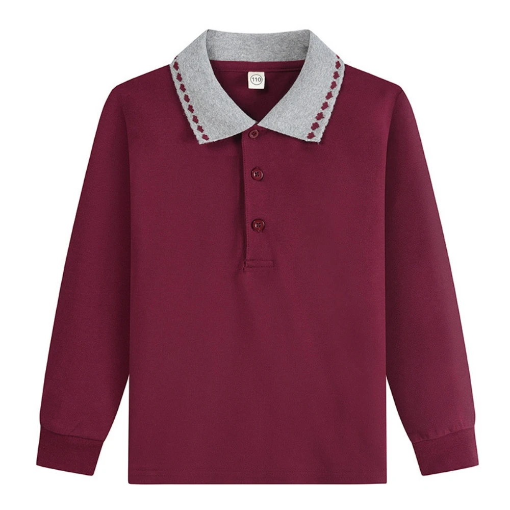 Top Grade 2026 New Fashion Brand Luxury Polo Shirt Children Boy Casual Plain Korean Solid Color Long Sleeve Tops Kids Clothing