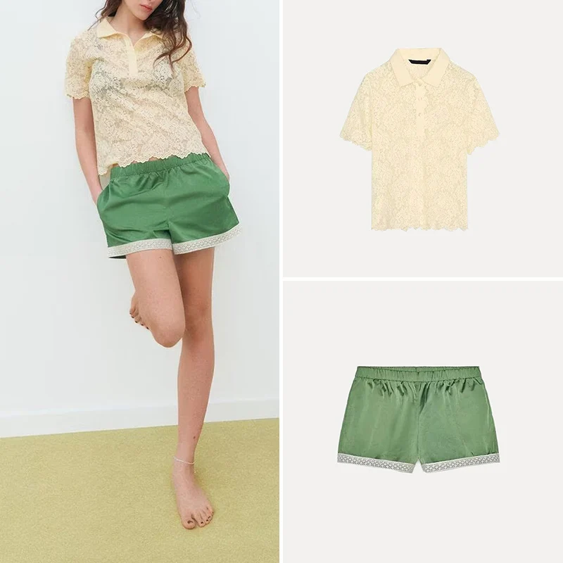 Wiosna 2025 Damski Zestaw z Koronki Semi-Transparentnej, Casualowy, z Poliestru, Modny, Nowość Marki Z