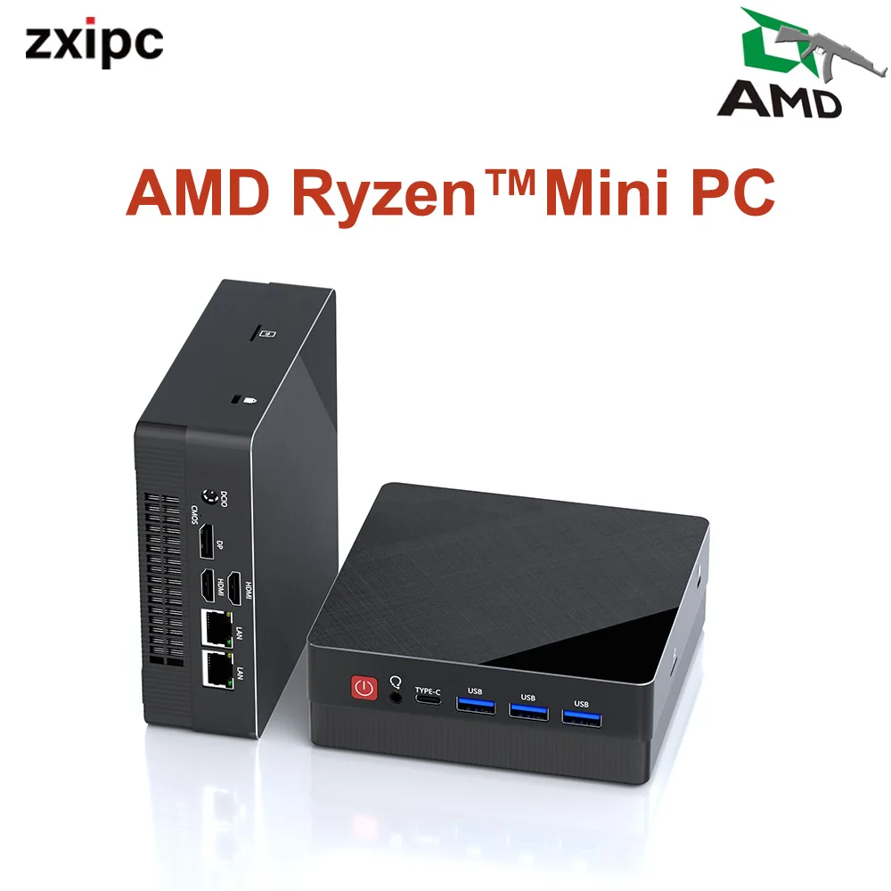 ZXIPC AMD Ryzen7 4800H 5800U Ryzen5 4500U 5500U 7530U Mini PC do gier Kieszonkowy podwójny LAN NUC Office DDR4 NVMe Cztery wyświetlacze