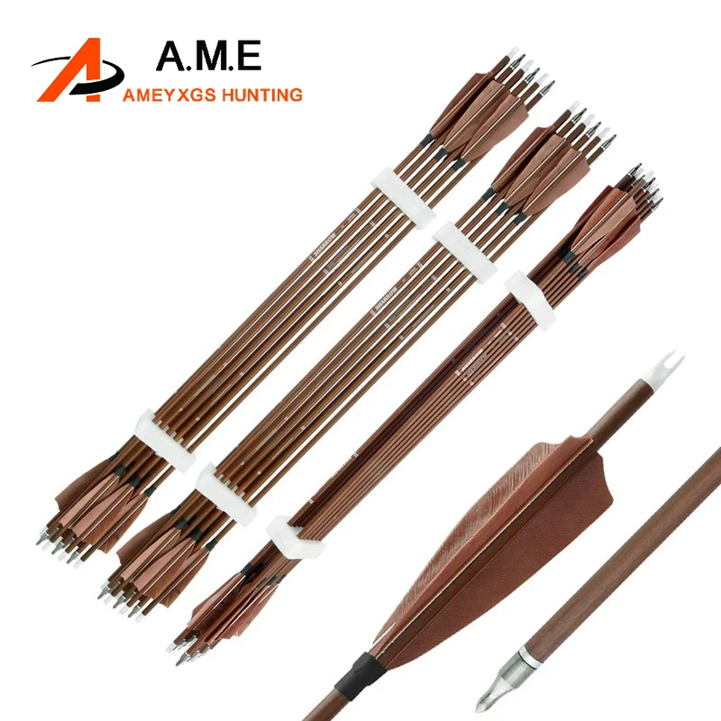 6/12pcs 32.5inch Pure Carbon Arrows Archery Spine 340/400/500/600 Wood Grain ID 6.2mm 4